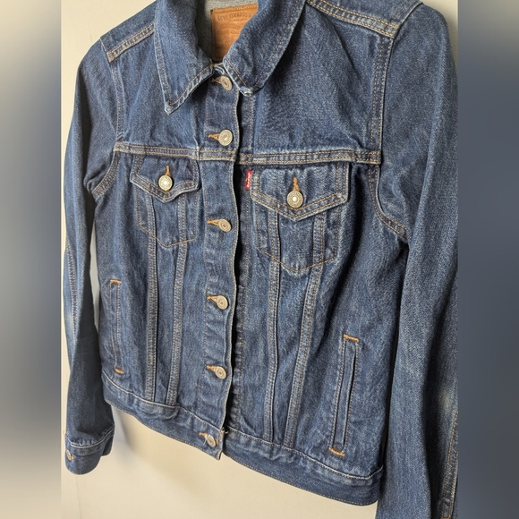 LEVI'S Women Jeans Jacket Size S Navy Blue With Pockets Button Down 100% Cotton - Picture 2 of 13